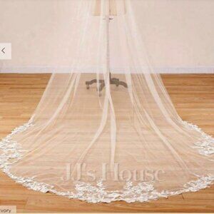 Rose Floral Embroidered Edge Wedding Veil Ivory Cathedral 118'